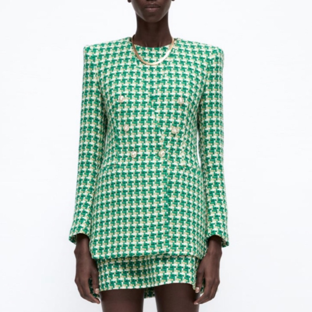 Zara textured blazer jacket, green white